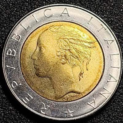 泉币菌-第81场-精品福利场 原光美品 世界首枚双色币 意大利1985年500里拉 罗马建筑雕像 广场 25.8mm