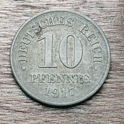 【铜匠收藏】★第127场★散币场，无佣金，30包邮。不满30元，支付5元运费。《接受代拍 代送NGC评级》 - 德国 1917年 10芬尼 锌币 德意志第二帝国