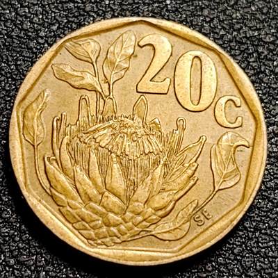 泉币菌-第81场-精品福利场 - 南非共和国 1994年20分(海神普罗透斯之花) 19mm