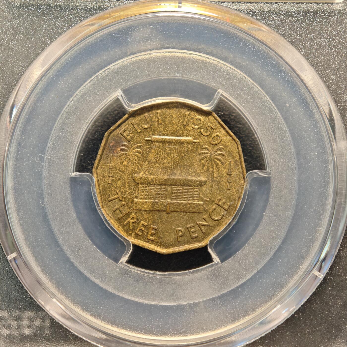 【德藏】世界币章拍卖第141期（拍品征集中~欢迎藏友联系） 1950年 斐济乔治六世3便士铜币 PCGS MS63