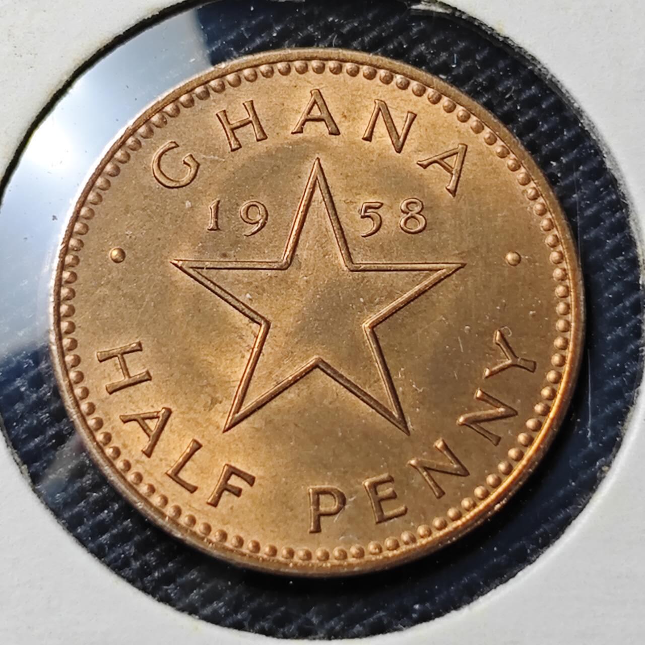 KK钱币收藏小铺 第322期 2月预留时间 周末发货 1958加纳1/2便士 好品铜币