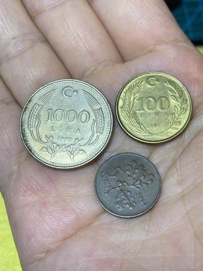 2025年第七十九场(总第一百零五场）外国好品散币(免佣金) - 土耳其🇹🇷3枚#1990年1000里拉，1991年100里拉，1964年5库鲁斯