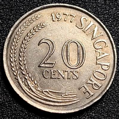 泉币菌-第81场-精品福利场 高币值 1977年 新加坡20分 海洋动物-剑鱼 24mm