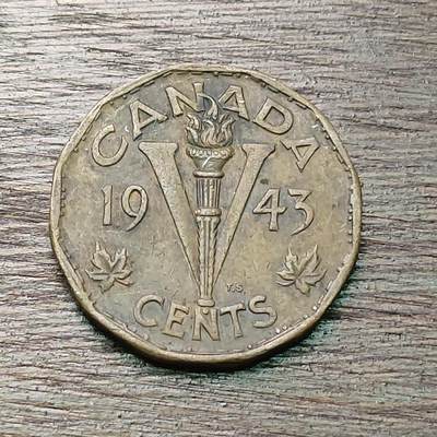 【铜匠收藏】★第127场★散币场，无佣金，30包邮。不满30元，支付5元运费。《接受代拍 代送NGC评级》 - 加拿大 1943年 5分 铜币 乔治六世