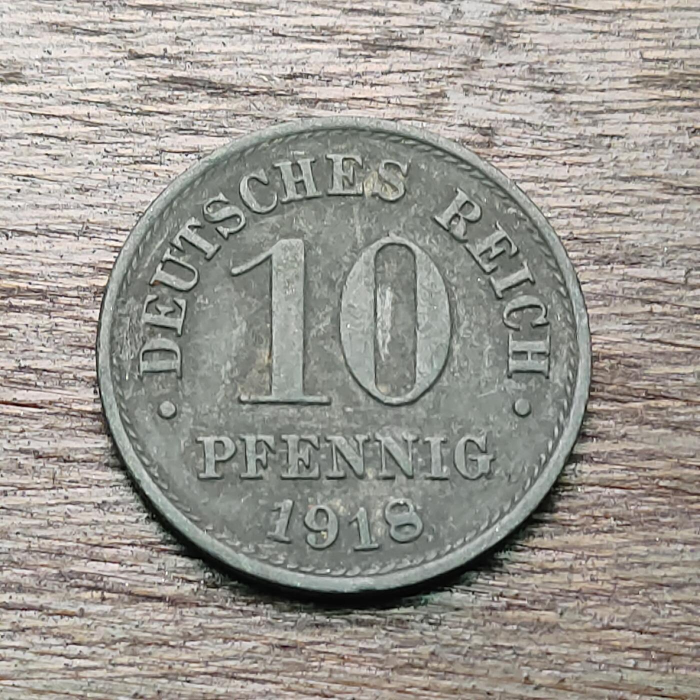 【铜匠收藏】★第127场★散币场，无佣金，30包邮。不满30元，支付5元运费。《接受代拍 代送NGC评级》 德国 1918年 10芬尼 锌币 德意志第二帝国