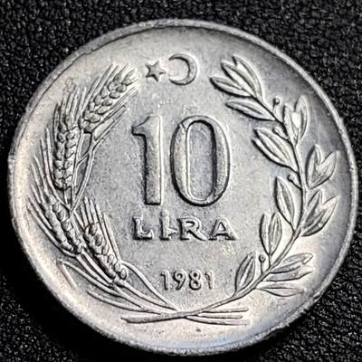 泉币菌-第81场-精品福利场 错版币 反星少见 1981年土耳其10里拉铝币 侧立人像 25mm