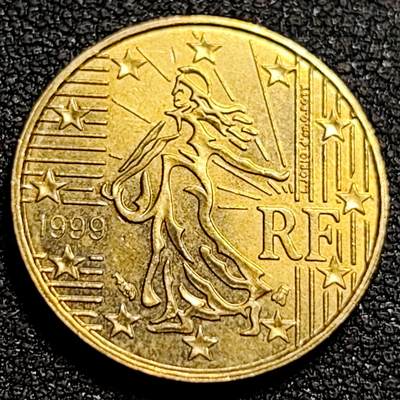 泉币菌-第81场-精品福利场 - 原铜光 欧元 法国1999年10欧分铜币 玛丽安娜 欧盟地图 19.75MM