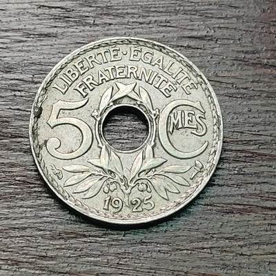 【铜匠收藏】★第127场★散币场，无佣金，30包邮。不满30元，支付5元运费。《接受代拍 代送NGC评级》 - 法国 1925年 5分 中孔镍币