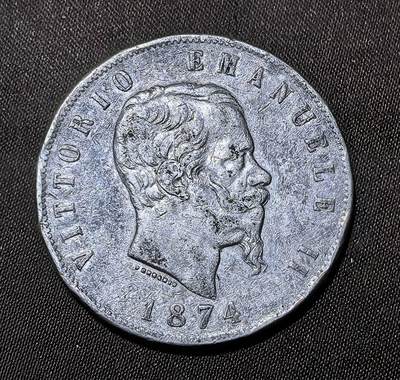 北京马甸外国币专卖第143期，外国币专场，陆续上拍，欢迎关注 - 1874年意大利5里拉银币