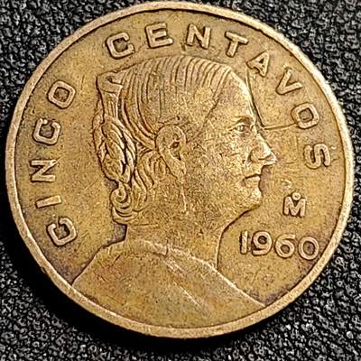 泉币菌-第81场-精品福利场 - 墨西哥1960年5分 独立战争支持者多明格斯 大版 黄铜币 20mm 