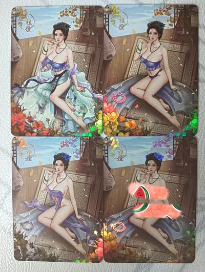 花开卡拍第34期（8月17号周日截拍，品控勿拍!!!拍品不寄存，运费5元，自制卡难免瑕疵，可能存在轻微撞角爆边等出厂瑕疵，品控介意勿拍！） - 次元鉴赏金瓶梅 李桂姐重置版 彩闪三渐变+艺术版 共4张