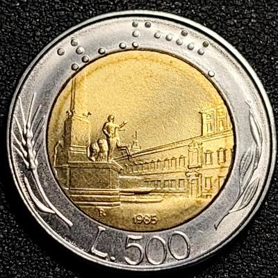 泉币菌-第81场-精品福利场 原光美品 世界首枚双色币 意大利1985年500里拉 罗马建筑雕像 广场 25.8mm