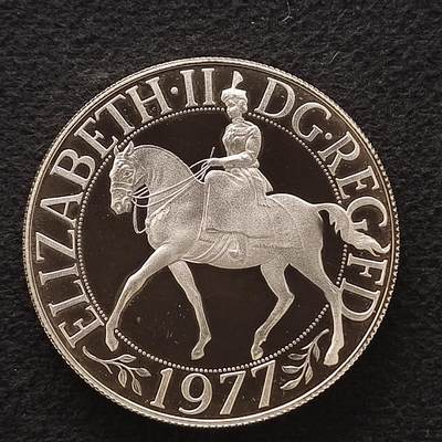 【全场包邮】纯粹捡漏拍452场-低佣金银币套币场 - 英国1977年1克朗女王登基25周年精制克朗型纪念银币