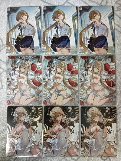 花开卡拍第34期（8月17号周日截拍，品控勿拍!!!拍品不寄存，运费5元，自制卡难免瑕疵，可能存在轻微撞角爆边等出厂瑕疵，品控介意勿拍！） - 鸡腿 单卡各 3 宫 彩闪、纱布闪、钻闪 9 张，卡背艺术版