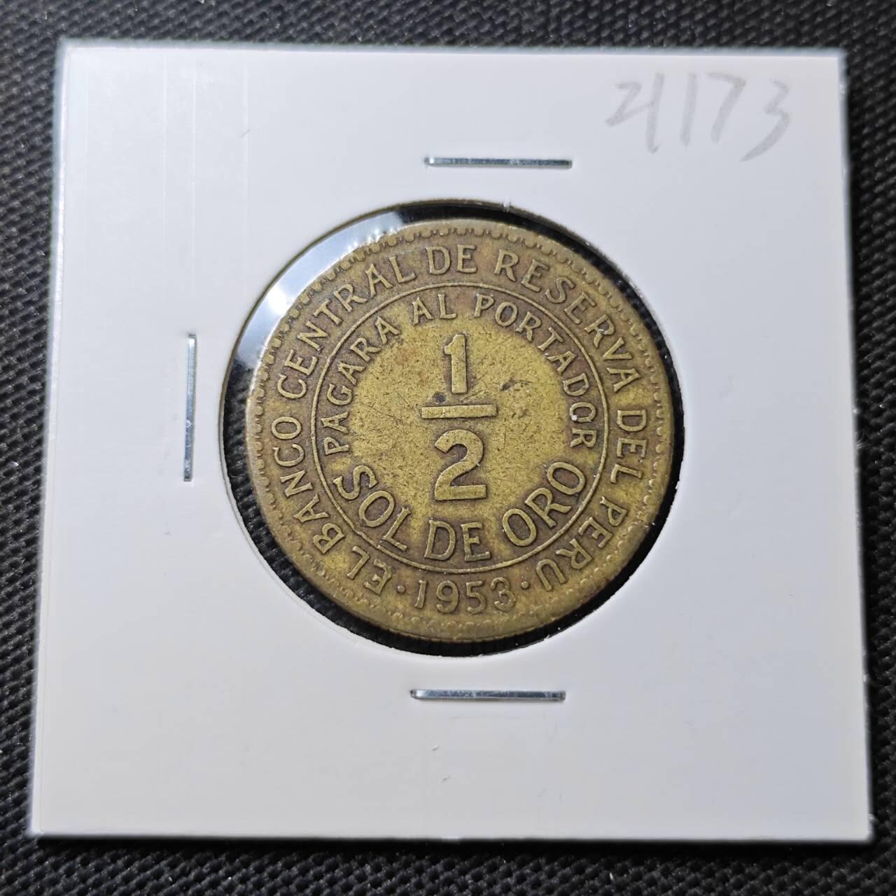KK钱币收藏小铺 第321期 2月预留时间 周末发货  1953秘鲁1/2索尔铜币