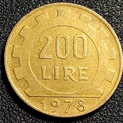 泉币菌-第81场-精品福利场 意大利1978年200里拉 丰收女神 齿轮 铝青铜币 外国硬币 24mm 