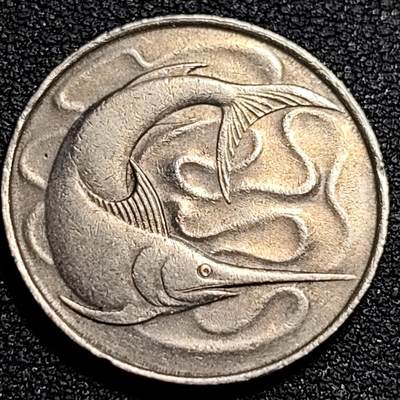 泉币菌-第81场-精品福利场 - 高币值 1977年 新加坡20分 海洋动物-剑鱼 24mm