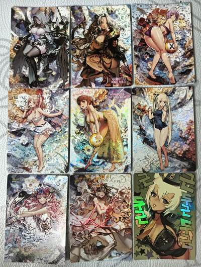 花开卡拍第34期（8月17号周日截拍，品控勿拍!!!拍品不寄存，运费5元，自制卡难免瑕疵，可能存在轻微撞角爆边等出厂瑕疵，品控介意勿拍！） - 姬闪卡命运之子DC 妹卡9张，精扣彩闪，有张卡背有折痕介意勿拍