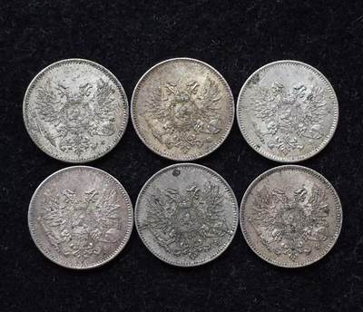世界钱币专场拍卖 - 好品1917年俄占芬兰双头鹰25分流通银币 6枚一组