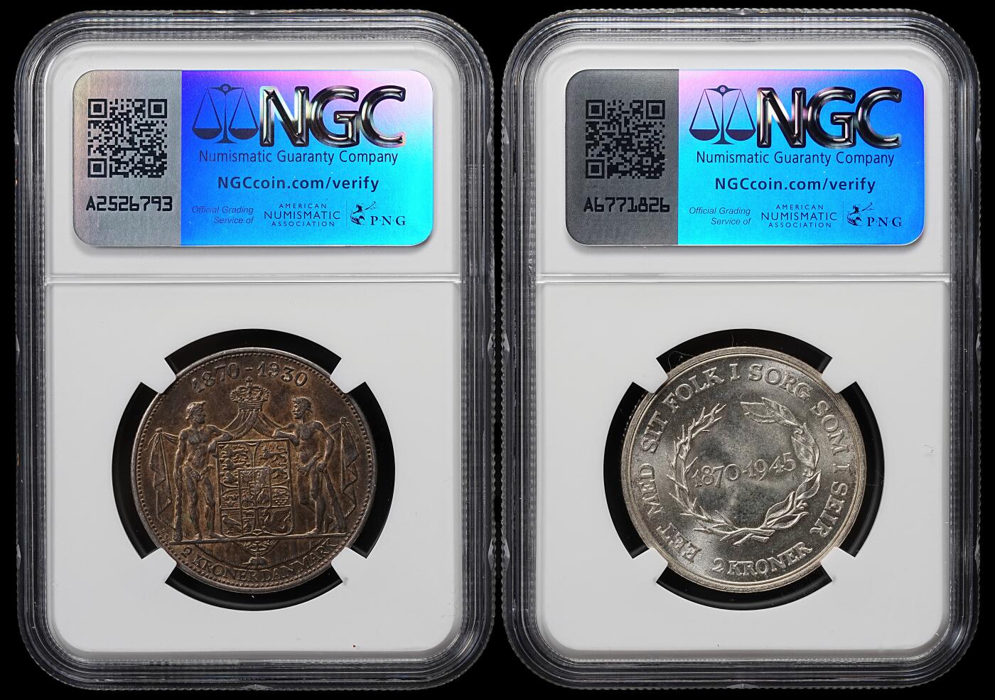 修遠堂世界钱币第八十一期 NGC评级 丹麦2克朗银币两枚