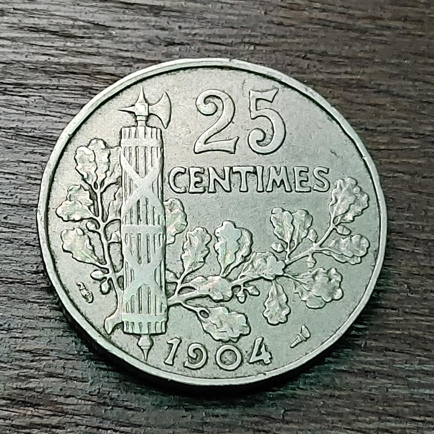 【铜匠收藏】★第127场★散币场，无佣金，30包邮。不满30元，支付5元运费。《接受代拍 代送NGC评级》 法国 1904年 25分 镍币