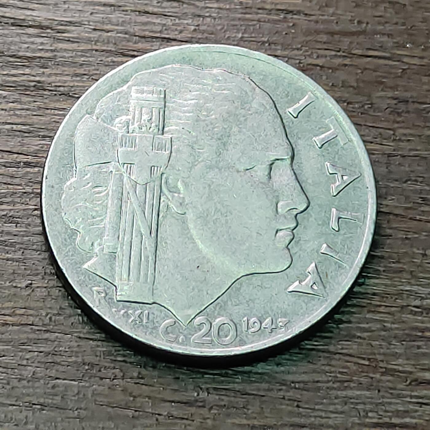 【铜匠收藏】★第128场★散币场，无佣金，30包邮。不满30元，支付5元运费。《接受代拍 代送NGC评级》 意大利 1943年 20里拉 镍币