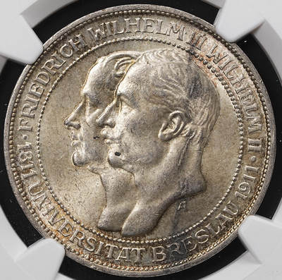 修遠堂世界钱币第八十一期 - NGC MS64 1911年普鲁士布雷斯劳大学百年纪念3马克银币