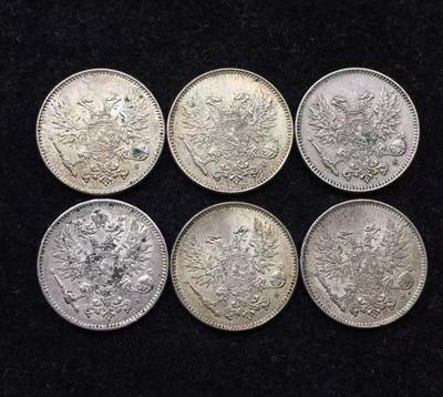 世界钱币专场拍卖 - 好品1917年俄占芬兰双头鹰50分流通银币 6枚一组