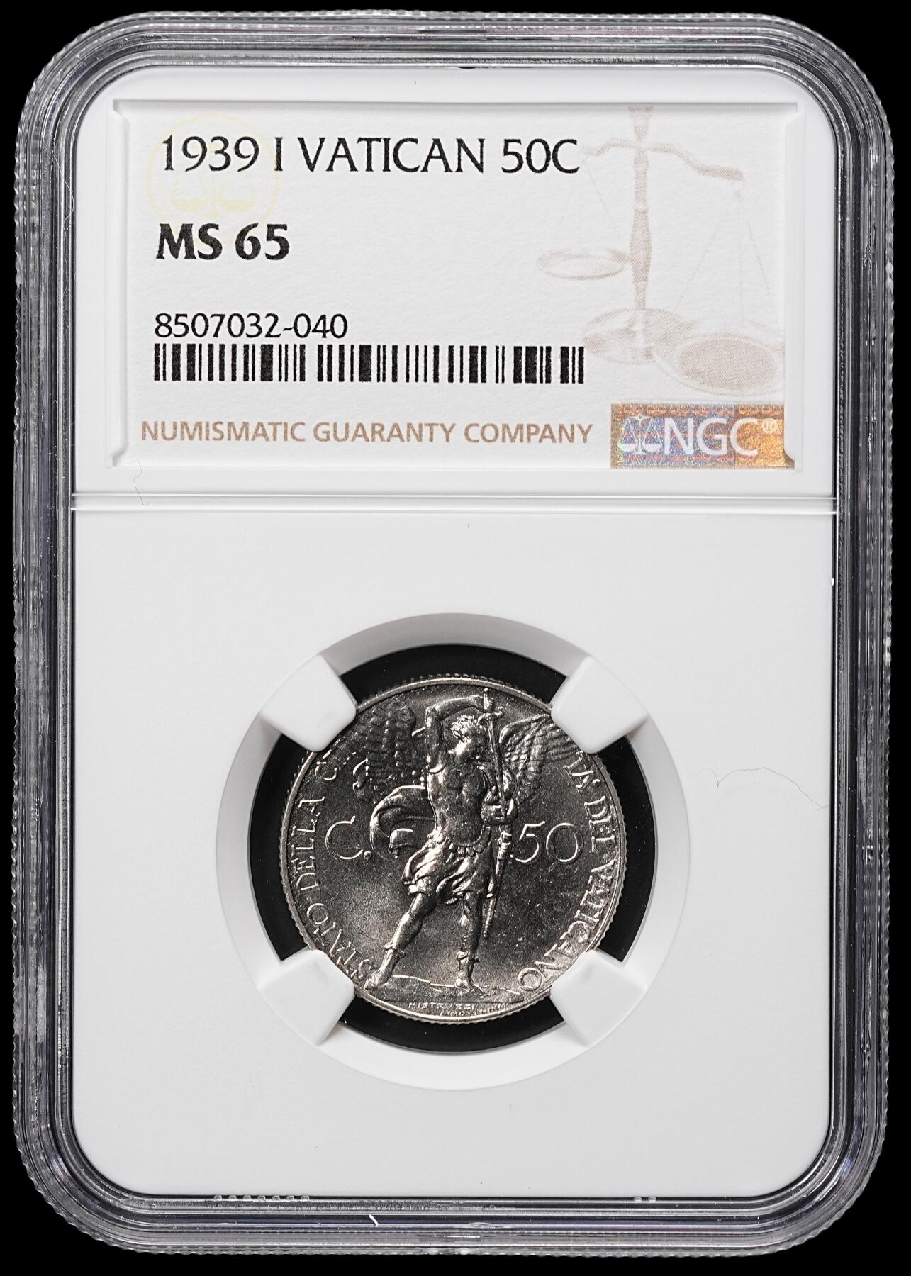 修遠堂世界钱币第八十一期 NGC MS65 1939年梵蒂冈50分