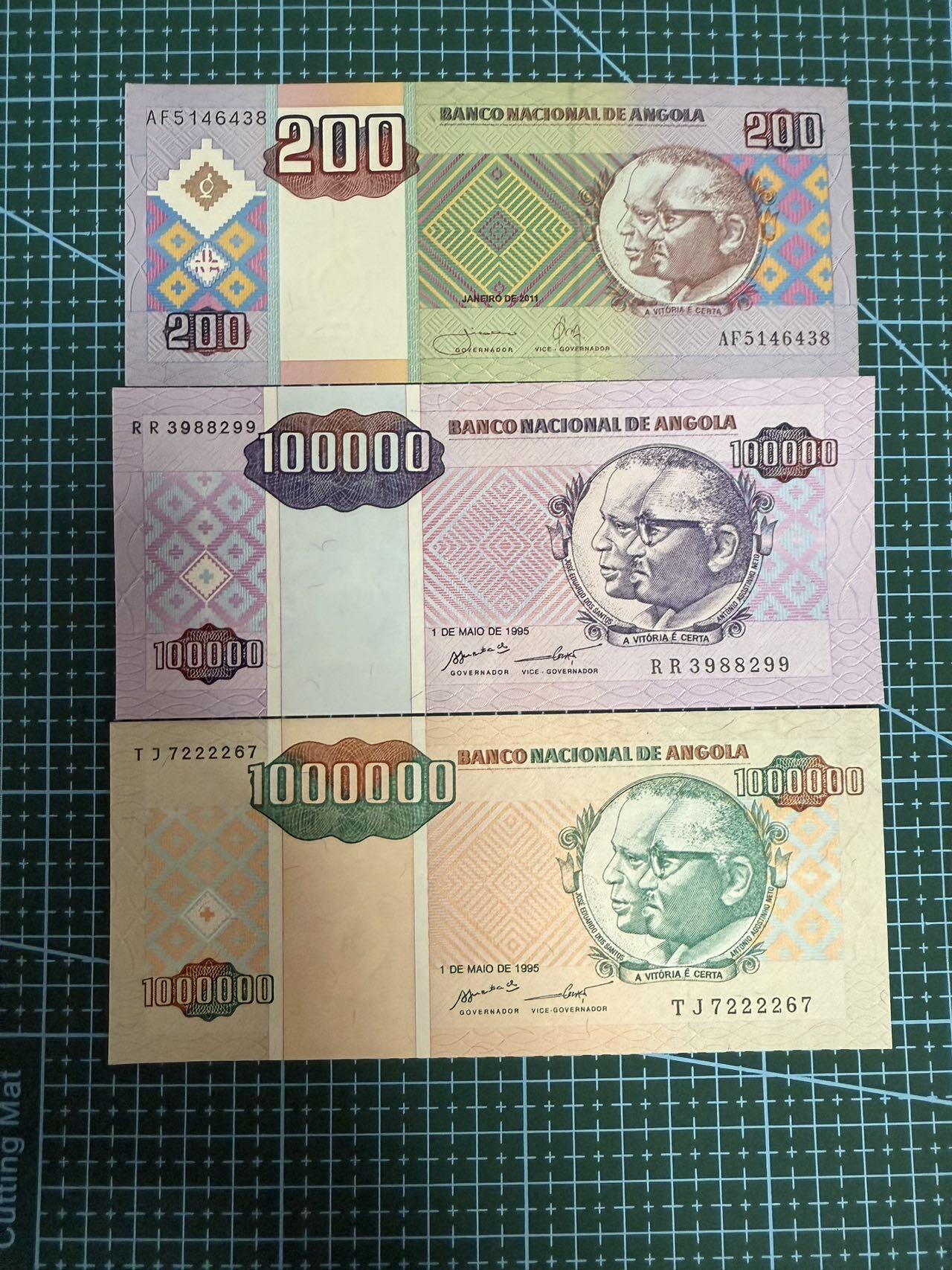 【炜奕收藏】，第四十一期 安哥拉200-100万，AU/UNC品相，包含无47