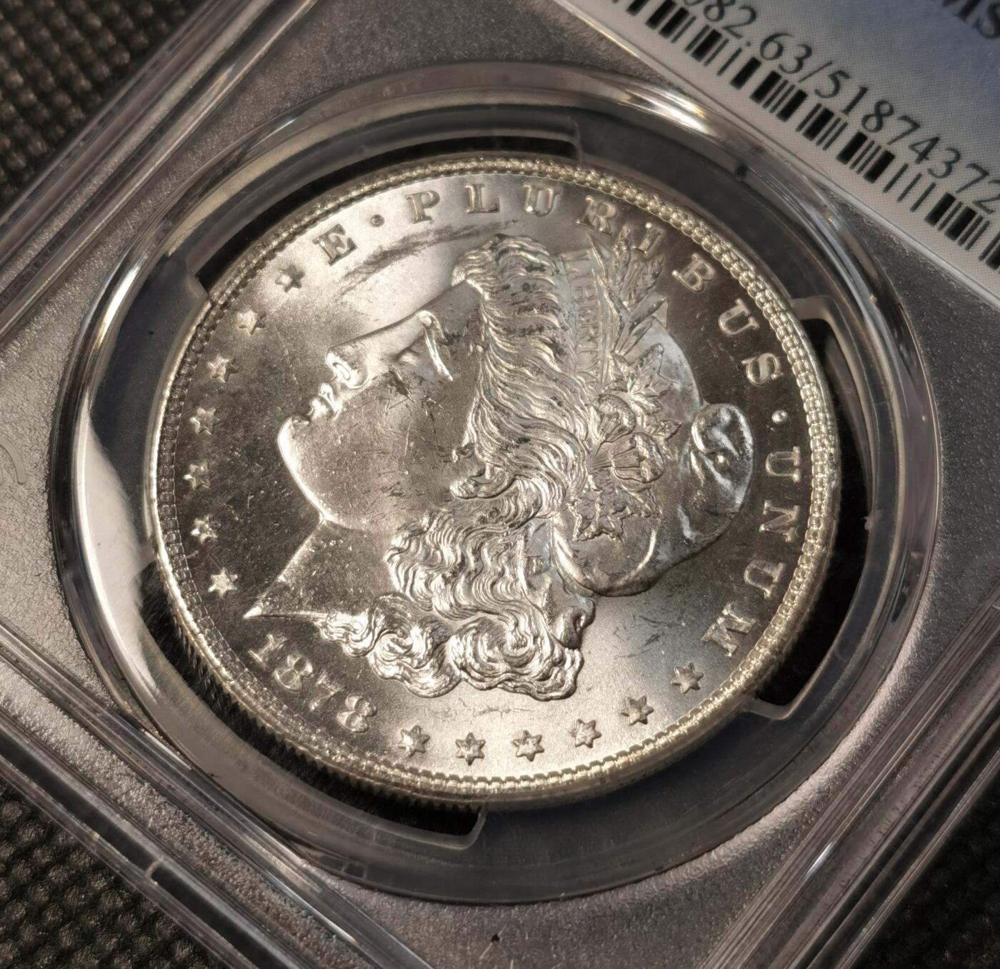甄臻铺-世界币章拍卖（第29期），送拍享返佣金等优惠多多 PCGS-MS63 1878年S版摩根，PL地板，首发年份