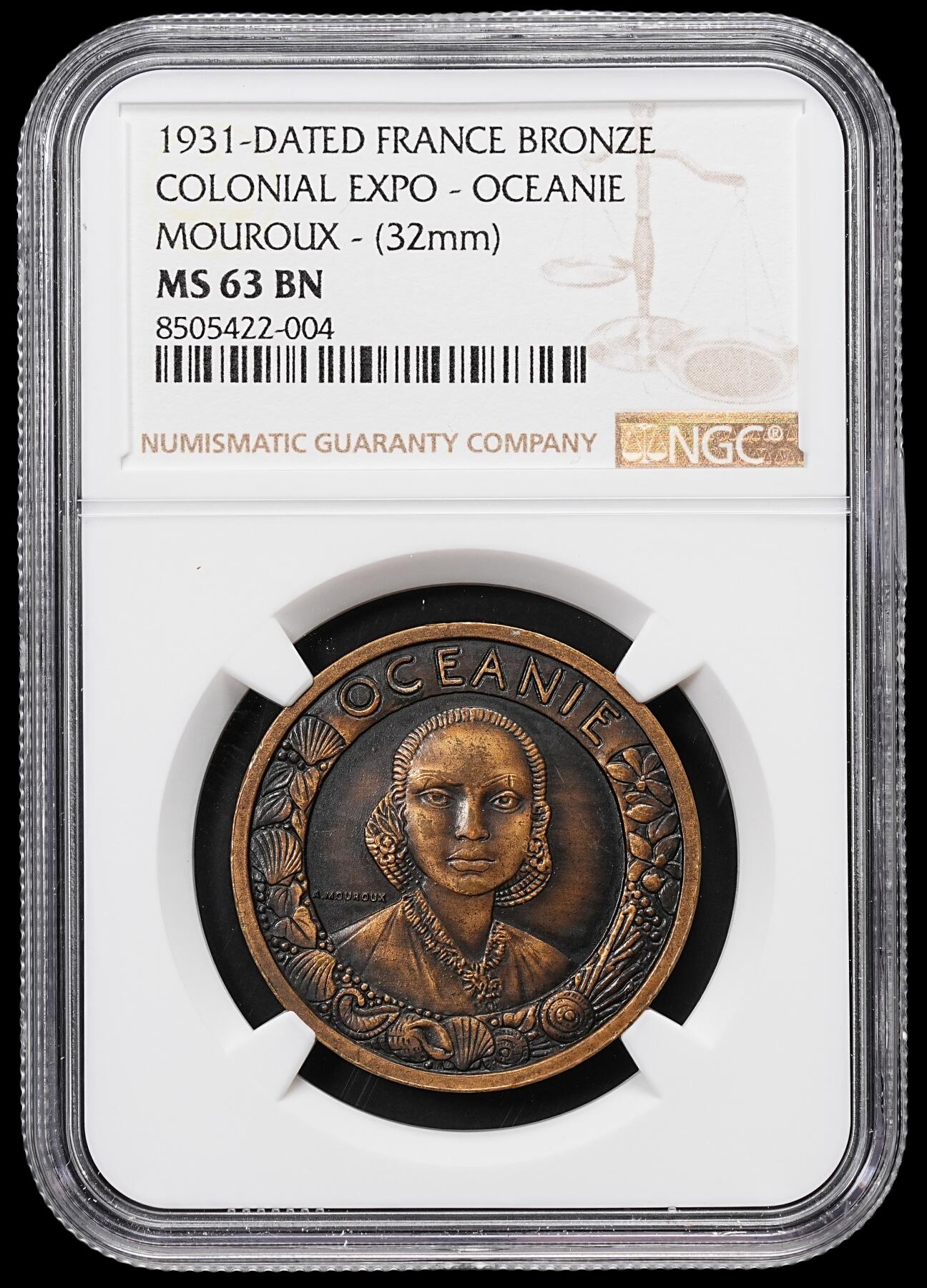修遠堂世界钱币第八十一期 NGC MS63BN 1931年法国巴黎-世界殖民地博览会铜章 亚太