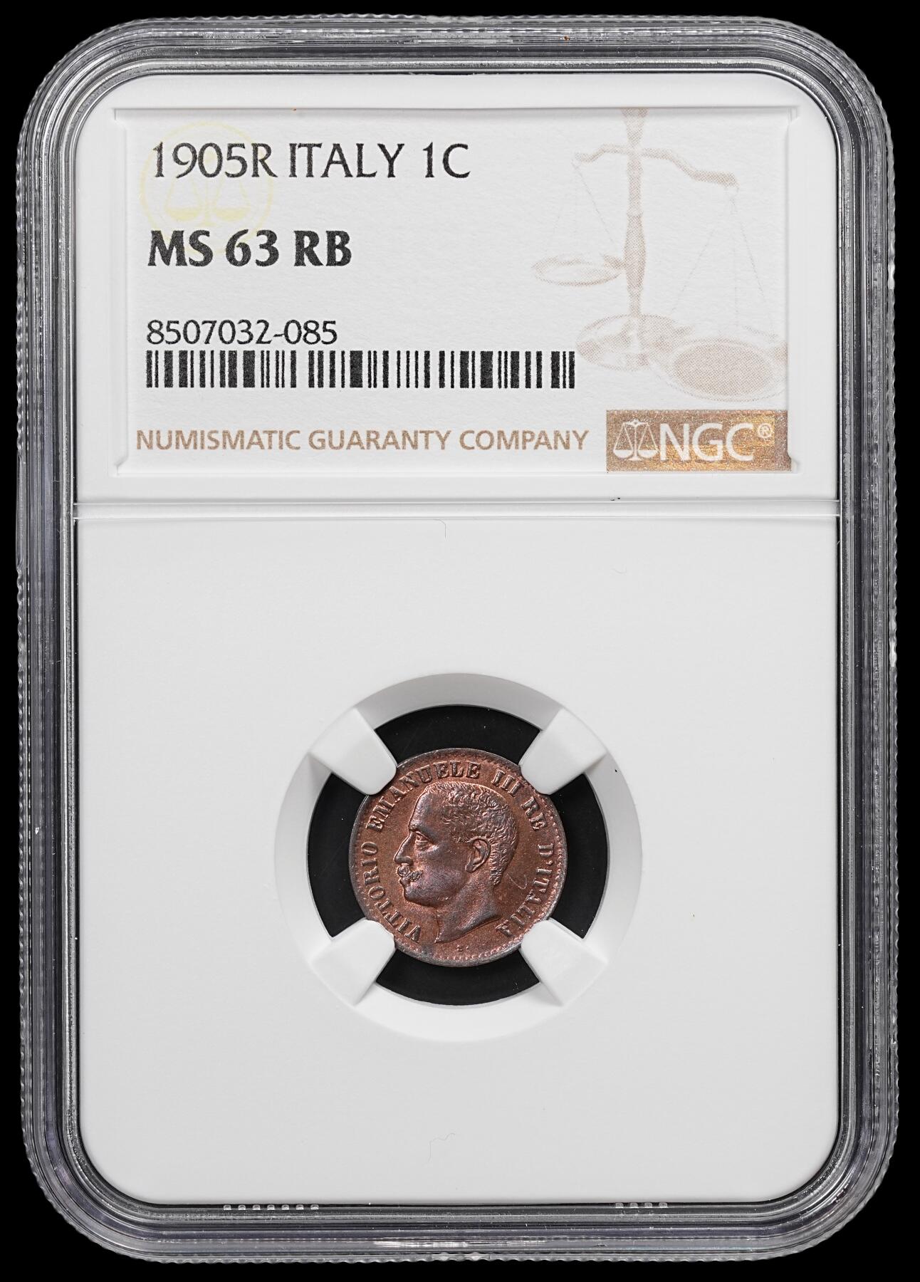 修遠堂世界钱币第八十一期 NGC MS63RB 1905年意大利1分铜币