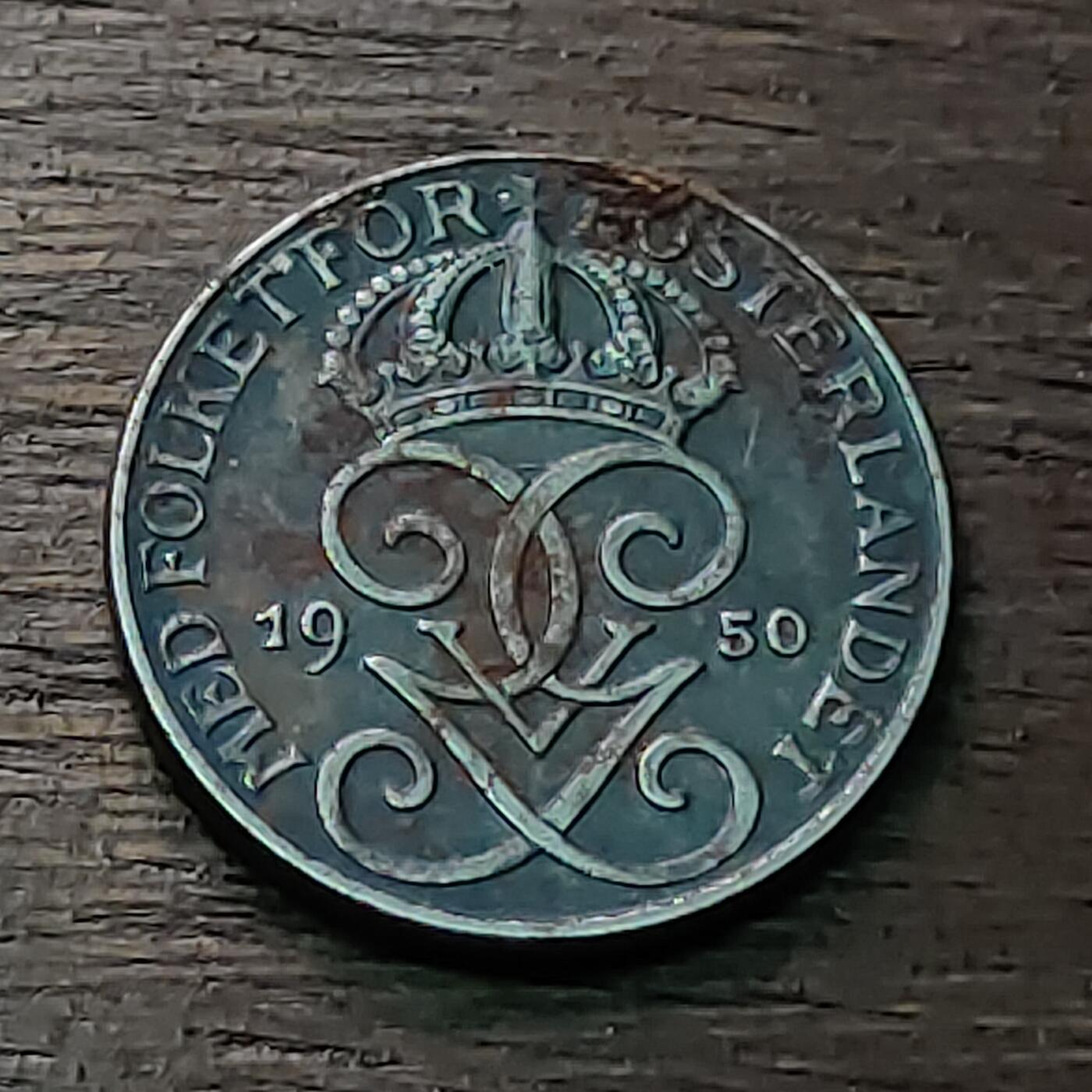 【铜匠收藏】★第128场★散币场，无佣金，30包邮。不满30元，支付5元运费。《接受代拍 代送NGC评级》 瑞典 1950年 1欧尔 铁币