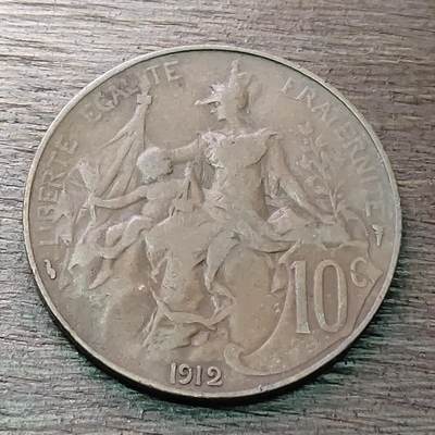 【铜匠收藏】★第128场★散币场，无佣金，30包邮。不满30元，支付5元运费。《接受代拍 代送NGC评级》 - 法国 1912年 10分 铜币