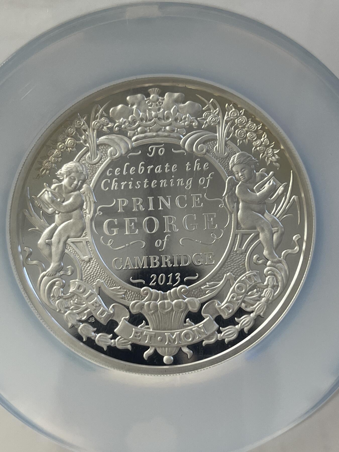 第172期拍卖【长期征集拍品】 英国2013年乔治小王子出生5盎司纪念银币NGC-PF69无盒无证书，999银，发行500枚