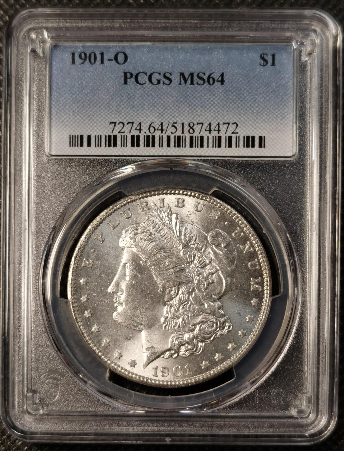 甄臻铺-世界币章拍卖（第29期），送拍享返佣金等优惠多多 PCGS-MS64 1901年O版摩根，不多见的年份