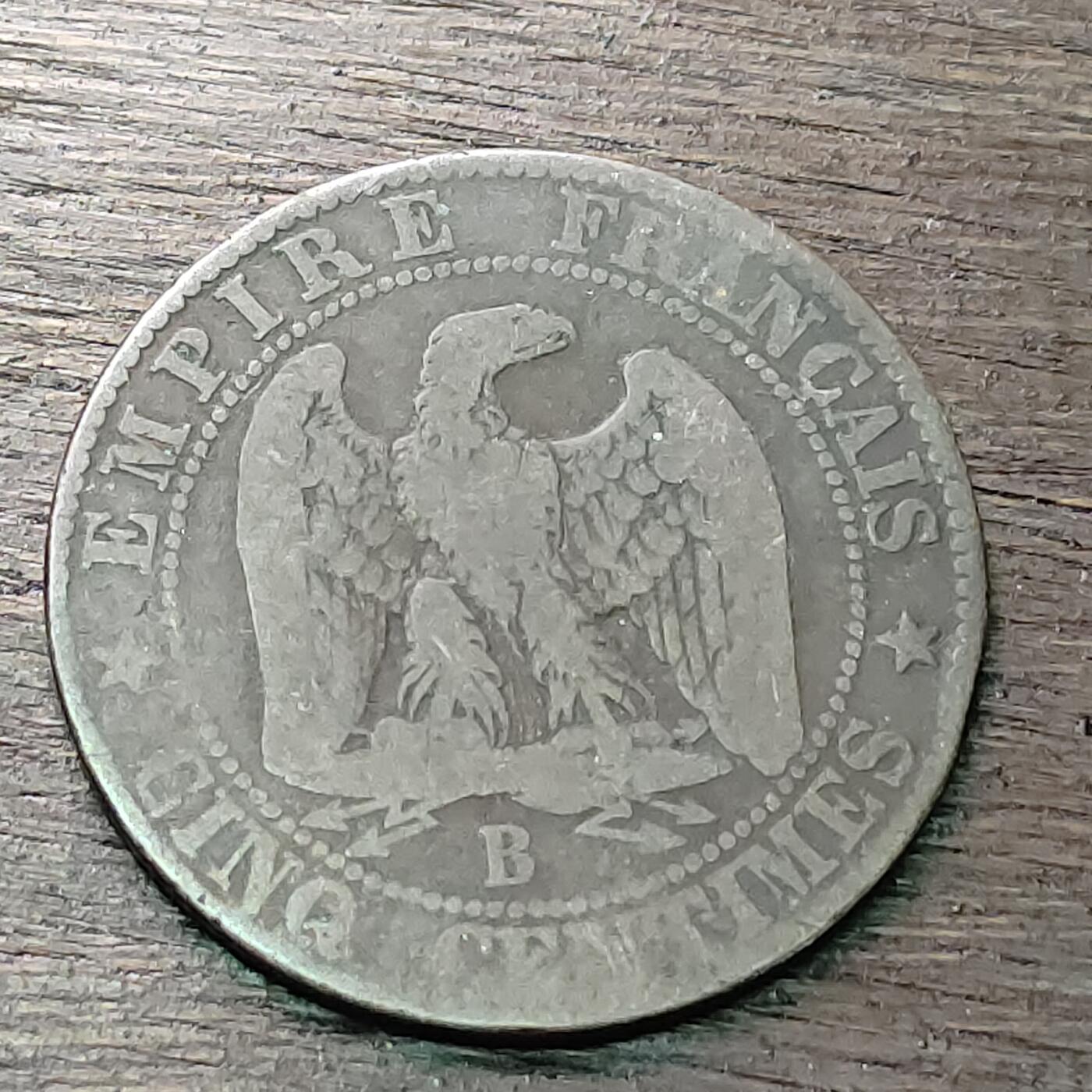 【铜匠收藏】★第128场★散币场，无佣金，30包邮。不满30元，支付5元运费。《接受代拍 代送NGC评级》 法国 拿破仑三世 1855年 5分 铜币