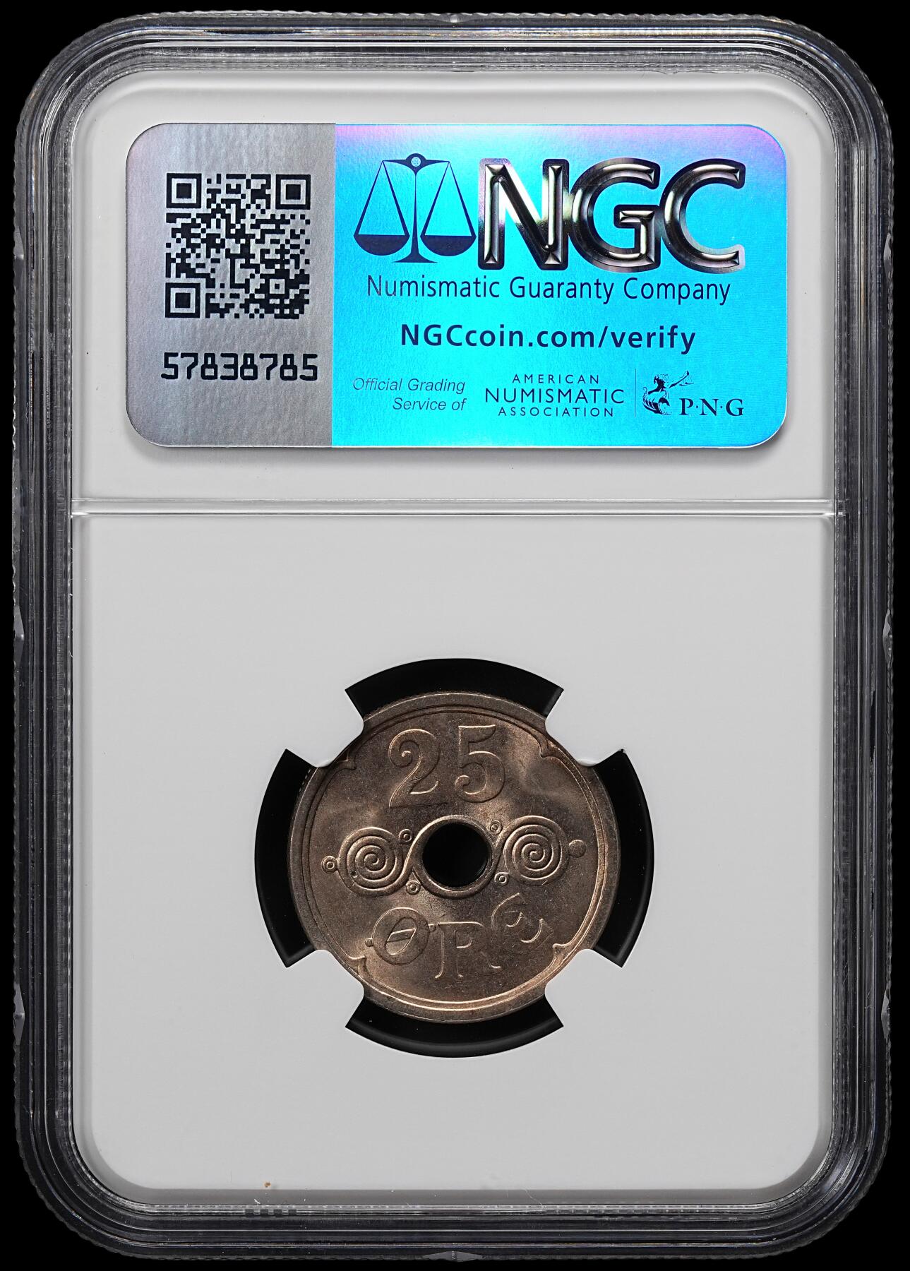 修遠堂世界钱币第八十一期 NGC MS65 1924年丹麦中孔25欧尔