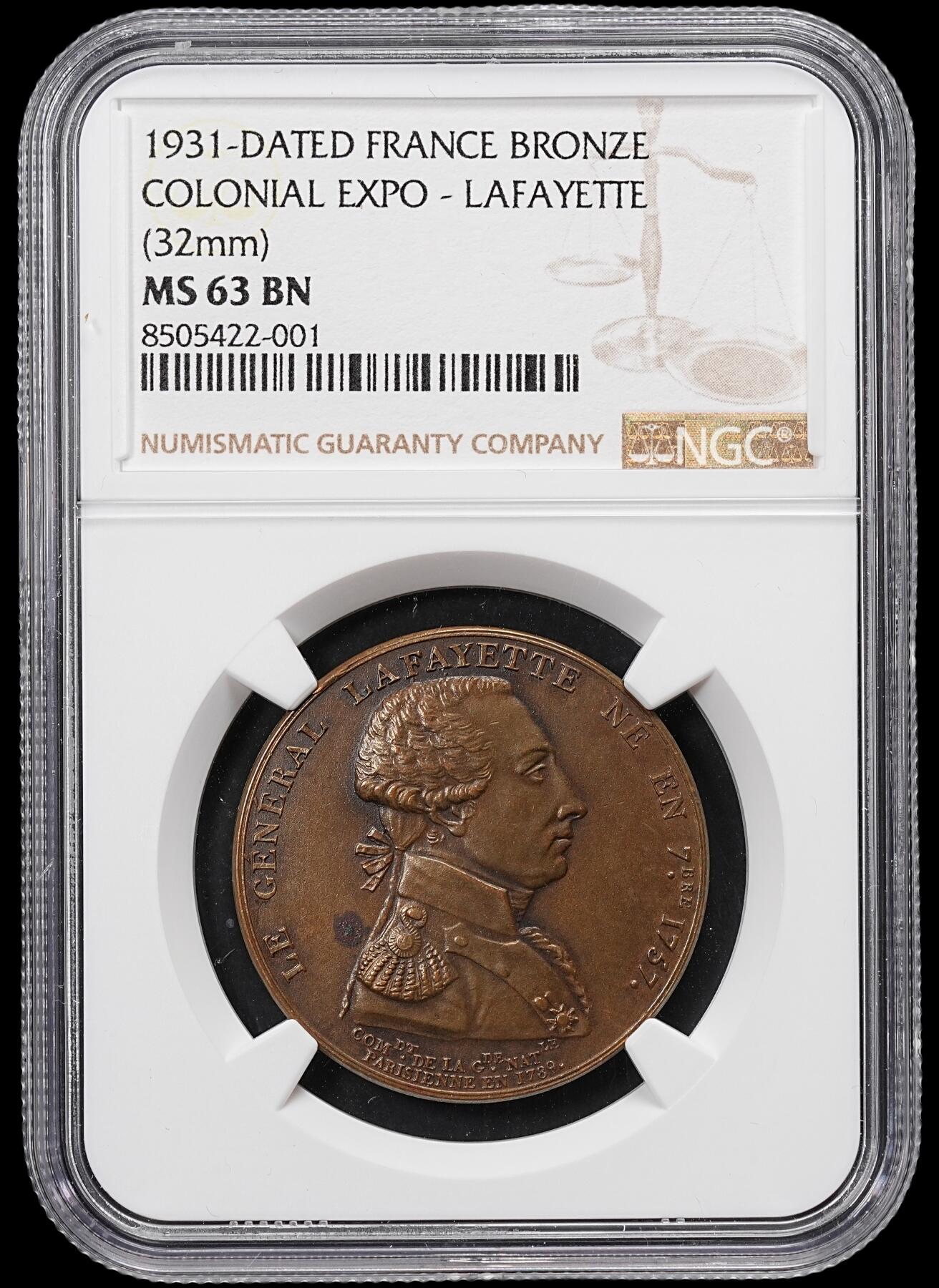 修遠堂世界钱币第八十一期 NGC MS63BN 1931年法国巴黎-世界殖民地博览会铜章 美洲