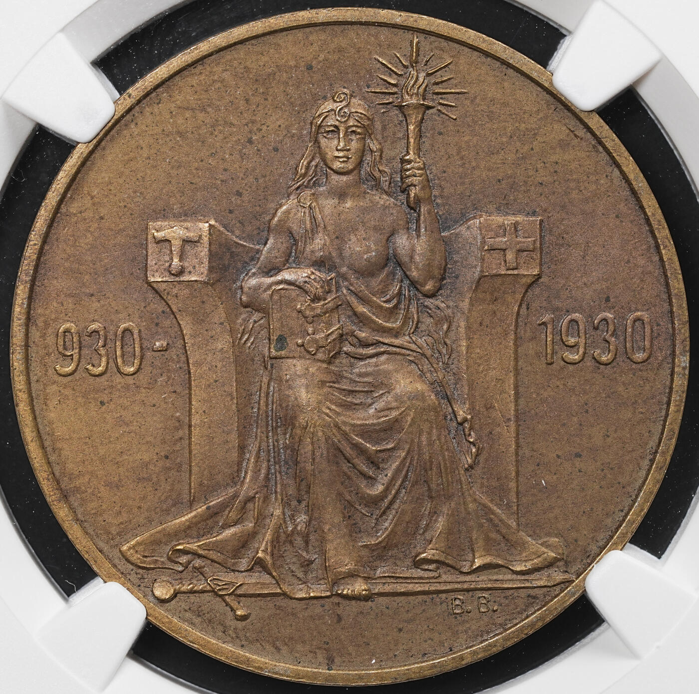 修遠堂世界钱币第八十一期 NGC MS63 1930年冰岛议会千年纪念2克朗铜币