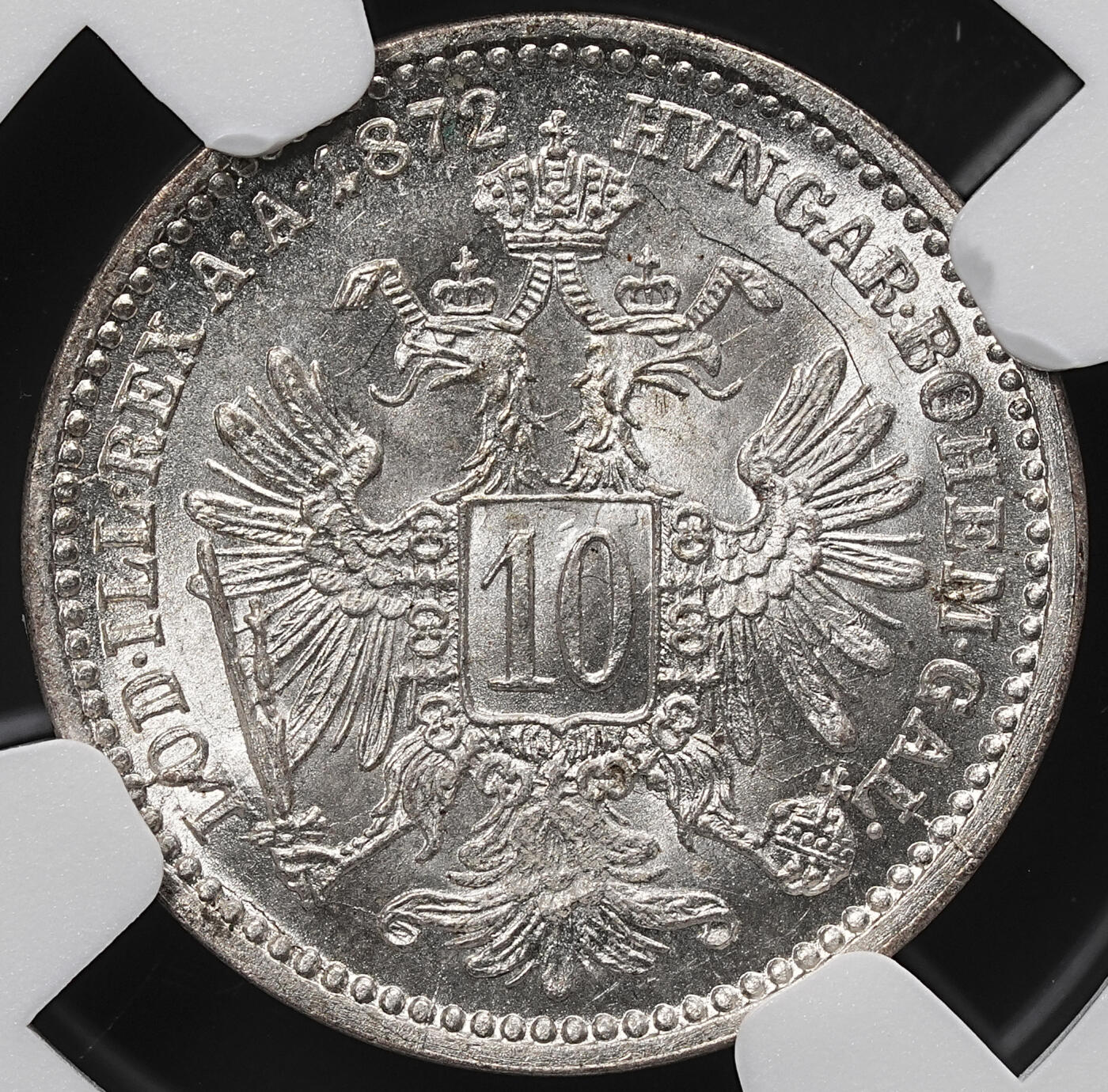修遠堂世界钱币第八十一期 NGC MS66 1872年奥匈帝国10克鲁泽银币 