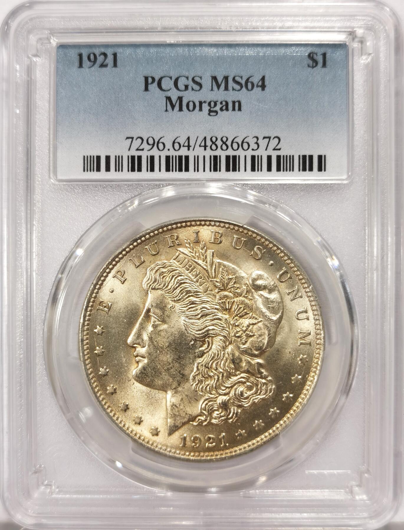 博洋堂世界钱币拍卖第135期（全场包邮）【请留意本场发货时间变化】 PCGS MS64 美国1921摩根，摩根末年关门款，64分可藏品质了。