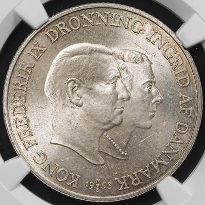 修遠堂世界钱币第八十一期 - NGC MS64 1953年丹麦格林兰结核防治纪念2克朗银币