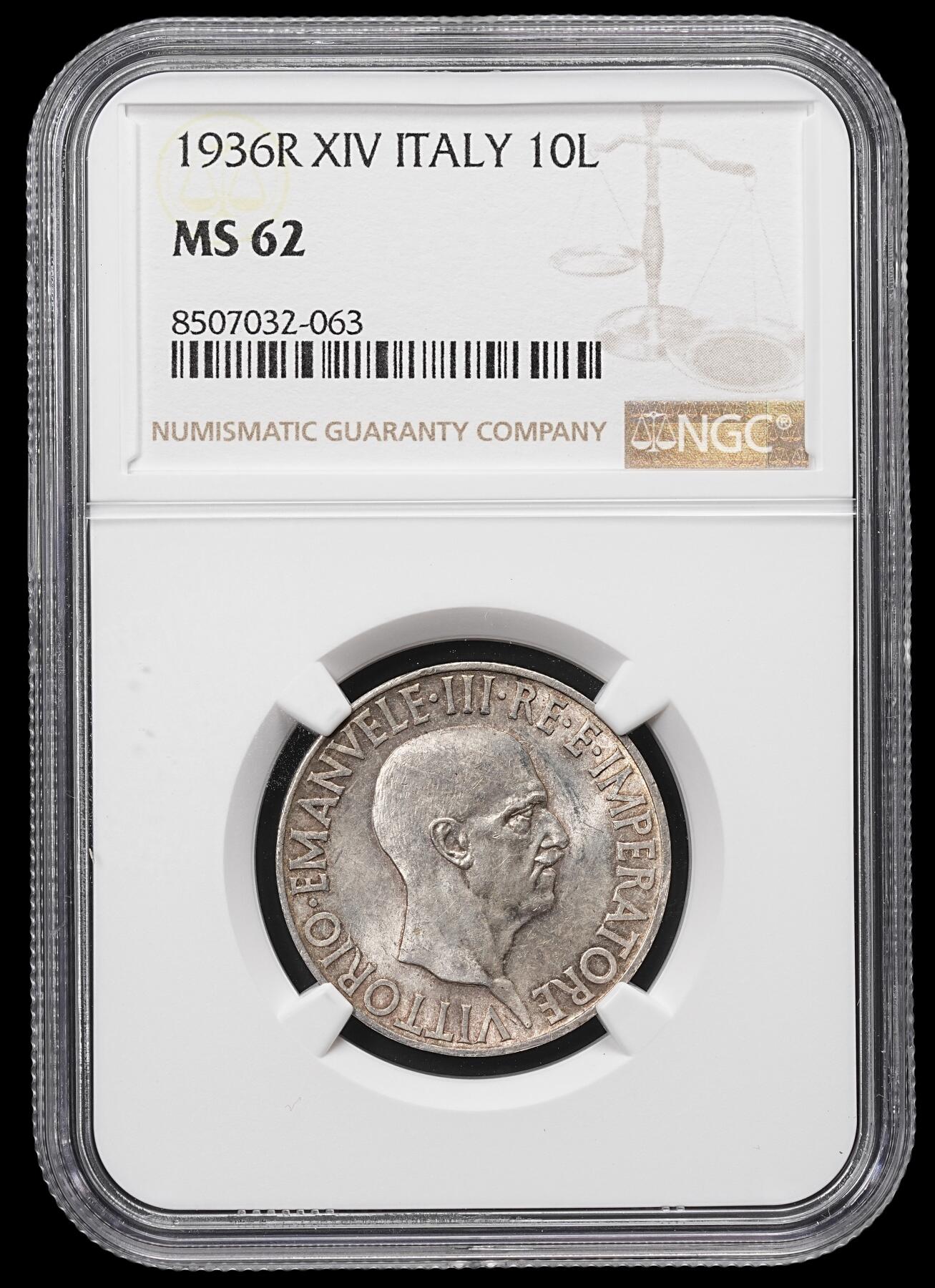 修遠堂世界钱币第八十一期 NGC MS62 1936年意大利10里拉银币