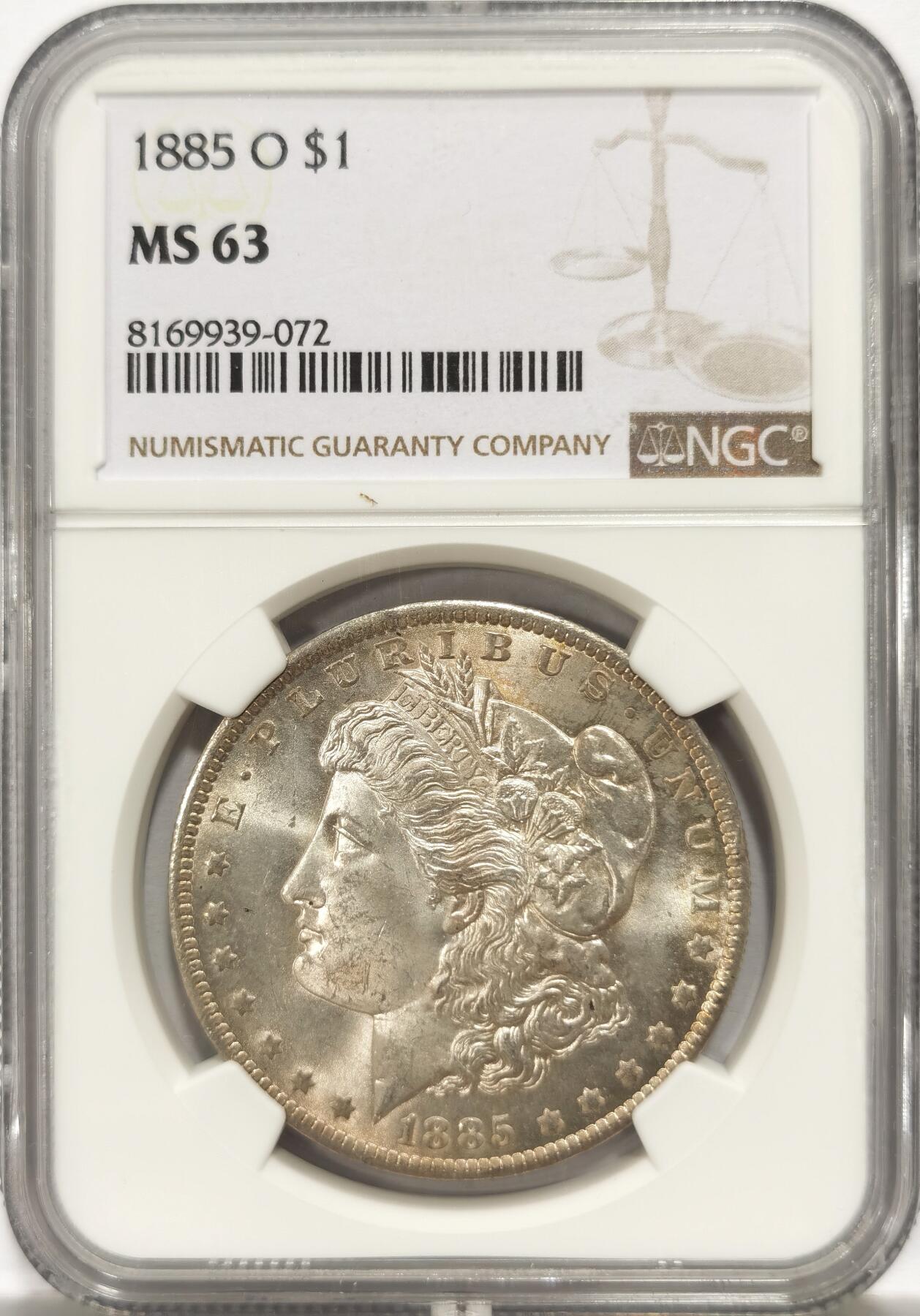 博洋堂世界钱币拍卖第135期（全场包邮）【请留意本场发货时间变化】 NGC MS63 美国1885年1美元摩根银元O版 字口犀利 海雕胸毛细节丰富