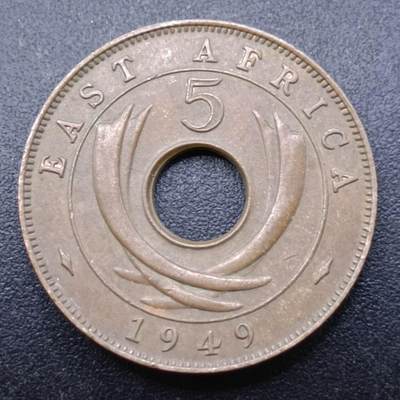 【淘币小摊】限时拍第七百一十一拍  老铜币场 满百包邮可预留两周  周一统一发货  - 英属东非1949年乔治六世5分铜币