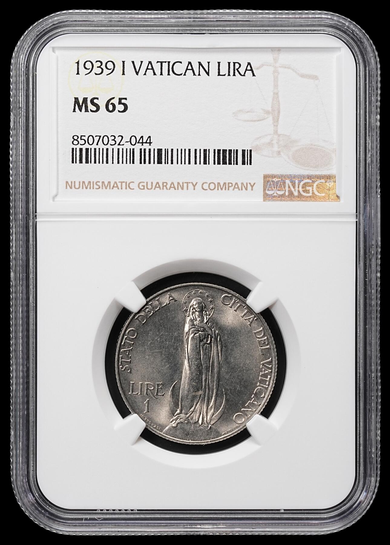 修遠堂世界钱币第八十一期 NGC MS65 1939年梵蒂冈1里拉