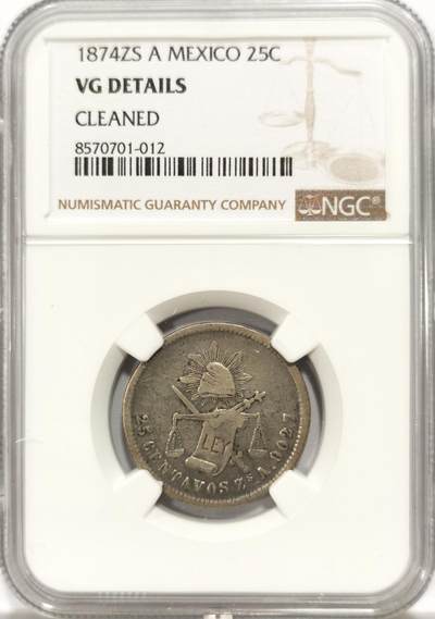 博洋堂世界钱币拍卖第135期（全场包邮） - NGC VG 墨西哥1874年ZS A版天平鹰洋25分银币
