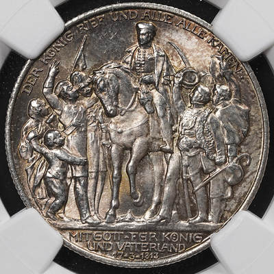 修遠堂世界钱币第八十一期 - NGC MS65 1913年普鲁士战胜拿破仑百年纪念2马克银币